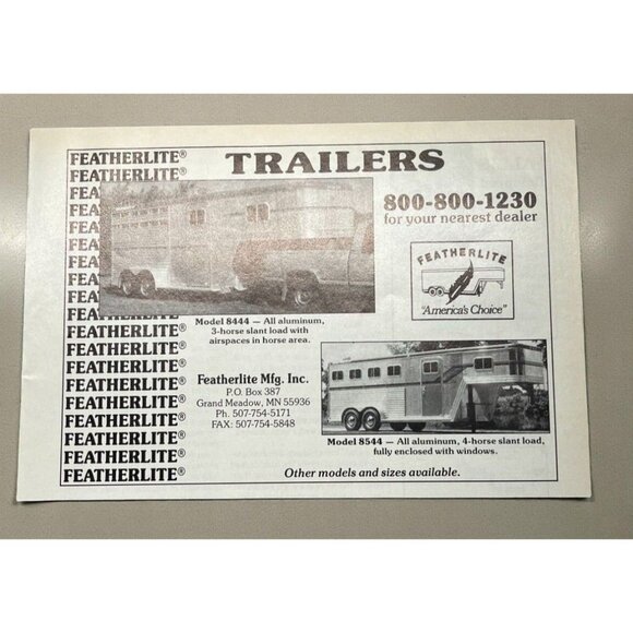 Featherlite Trailers Vintage Print Ad 1990s Horse Trailers Grand Meadow MN - Picture 1 of 6